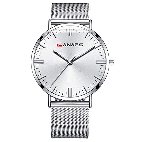 メンズ腕時計 ファッション 超薄型腕時計 ステンレススチール クォーツ メンズ 防水 メッシュバンド付き ホワイト