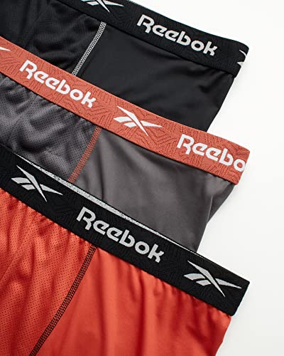 Reebok Men's Underwear - Big And Tall Long Leg Performance Boxer Briefs (3 Pack)(2Xl - 4Xl), Size 3X-Large, Grey/Burnt Orange/Black #TOP26
