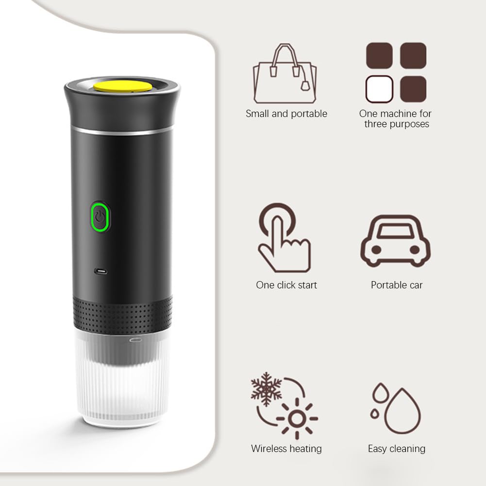 Cafetera inalámbrica portátil 3 en 1 para camping y viajes, batería recargable de 2500 mAh, máquina de café compacta para cápsulas/polvo, hogar, oficina, uso al aire libre (blanco)