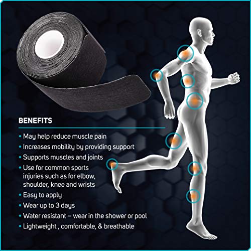 Image of Care Science Waterproof Kinesiology Tape, 40 ct Precut Strips (2 Rolls), Black | Elastic Sports & Weightlifting Tape Supports Muscles & Joints. Water Resistant