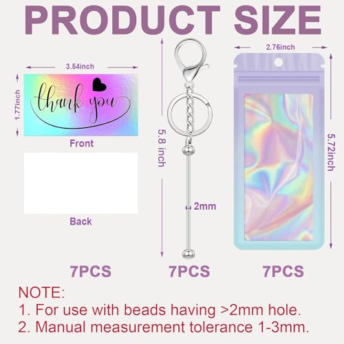 Image of 42 /84 /126 Pcs Beadable Keychain Bars Bulk Blank DIY Beaded Keychain Making Supplies with Bag Thank You Card