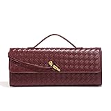 Jumping Deer Woven Clutch Purses for Women, Formal Satchel Leather Evening Bag Shoulder Handbag, Burgundy