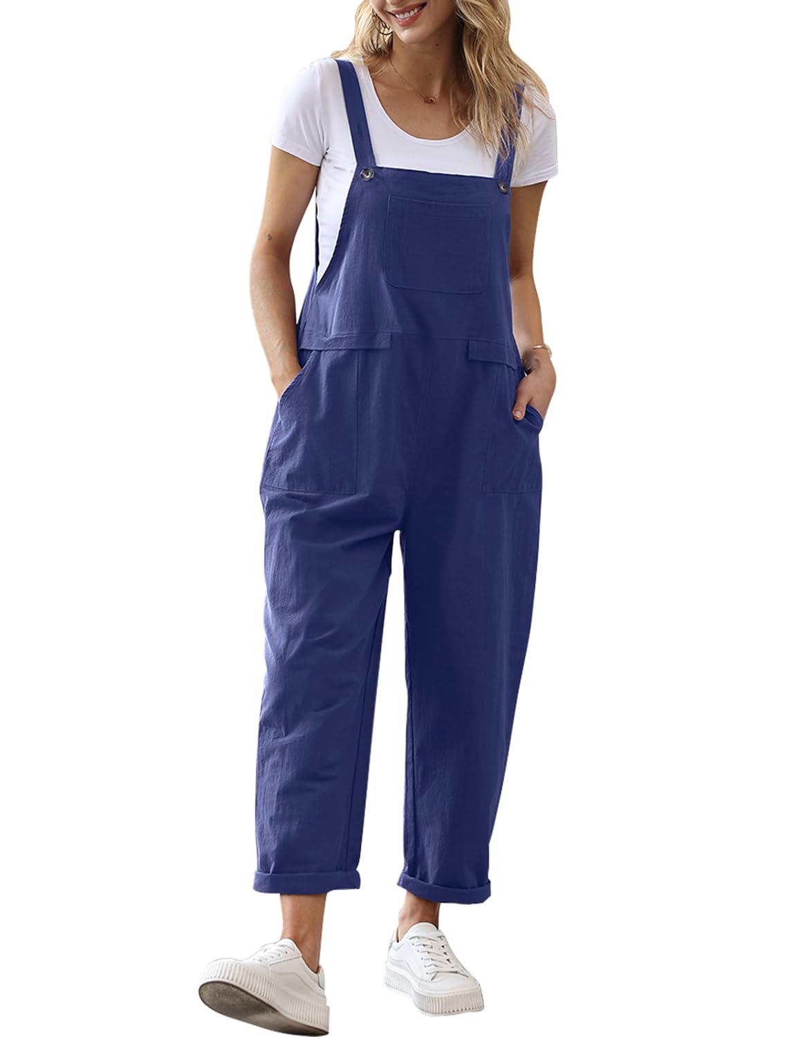 YESNO PV9DE Women's Summer Oversize Bib Trousers, Casual Loose Bib Overalls, Baggy Jumpsuit Romper, Summer Trousers with Straps