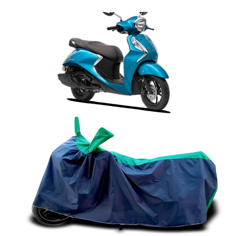 Image of DUFFEL-Two Wheeler Bike Cover Compatible for Yamaha Fascino 125 Bs6 Heat Protectio /UV-Rays /Birds Dropping /DustProof /Waterproof Indoor Outdoor and Parking Full Protection All Variants [Green Patta]