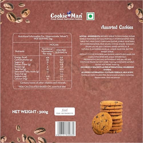 Image of CookieMan Mocha Coffee Cookies with Choco Chips Tin Box, 300g | Coffee Time Cookies Snack | Gift Hamper For Friends & Family | Freshly Baked