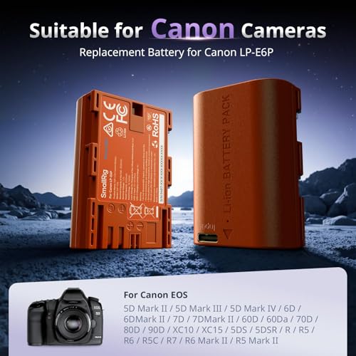 Image of SMALLRIG LP-E6P Battery for Canon, 2520mAh USB-C, 2.5H Quick Charge | for LP-E6NH LP-E6N LP-E6, for Canon EOS R6V,R6 Mark III /II, R5 Mark II,C50,R5,R6,R7,5D Mark II,5D Mark IV,60D,70D,80D,90D