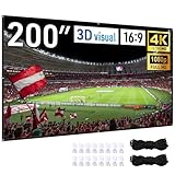 Japard 200 Inch Projector Screen Outdoor, 4K Full HD 3D 16:9 Canvas Material Double-Sided Projection, Foldable Portable, Wall Mount Hanging Extra Large for Outside Theater, Home Backyard Movies, Party
