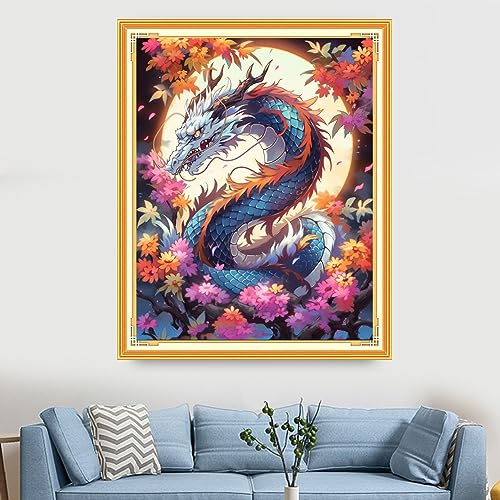 Image of Findvoor Stamped Cross Stitch Kits for Beginners Full Range of Cross Stitching Embroidery Pattern for Adults, 11CT DIY Needlepoint Embroidery Starter Kits-Colorful Dragon 15.7x19.7 inch