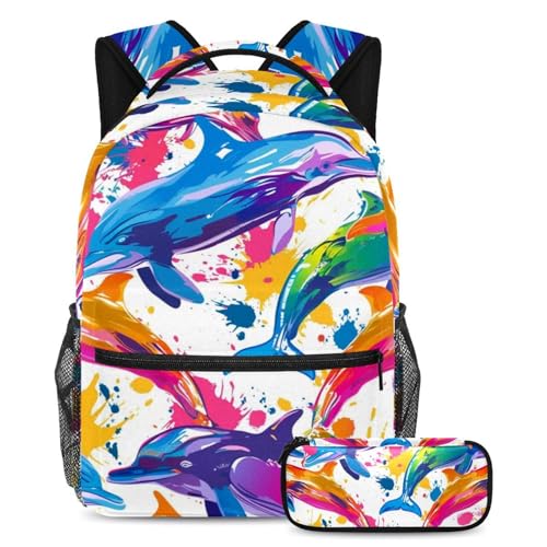 Sac à dos aquarelle dauphin coloré pour la rentrée des classes