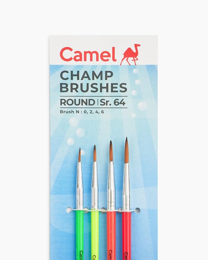 Image of Camel Champ Round Brushes Series 64 | Set of 4 Brushes | Fine Tip for Detailing, Watercolour, Poster & Acrylic Painting | for Artists & Students Paintings