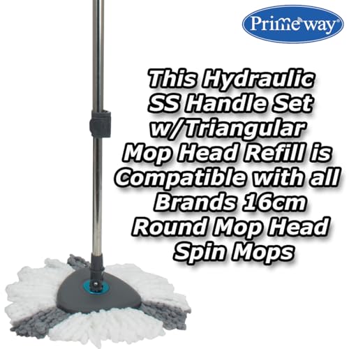 Image of Primeway Stainless Steel Handle for Spin Mops | 15cm Triangle Disc Plate Head with Extendable Rod Stick Accessory Replacement Set Without Refills | 110~130cm | Grey