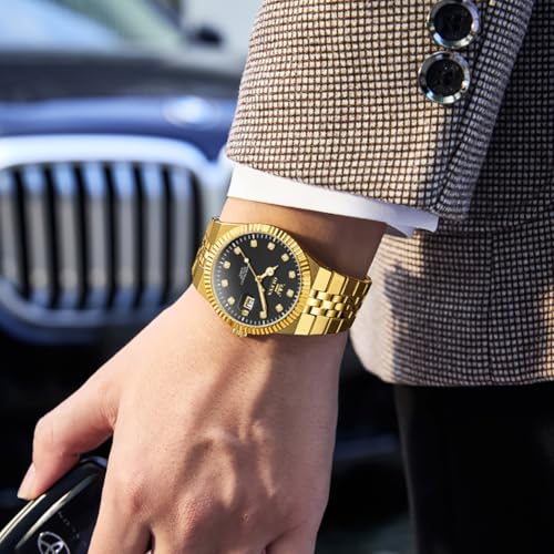 Image of OLEVS Mens Watches Luxury Diamond Calendar Stainless Steel Male Watches Business Dress Waterproof Luminous Fashion Watch for Men