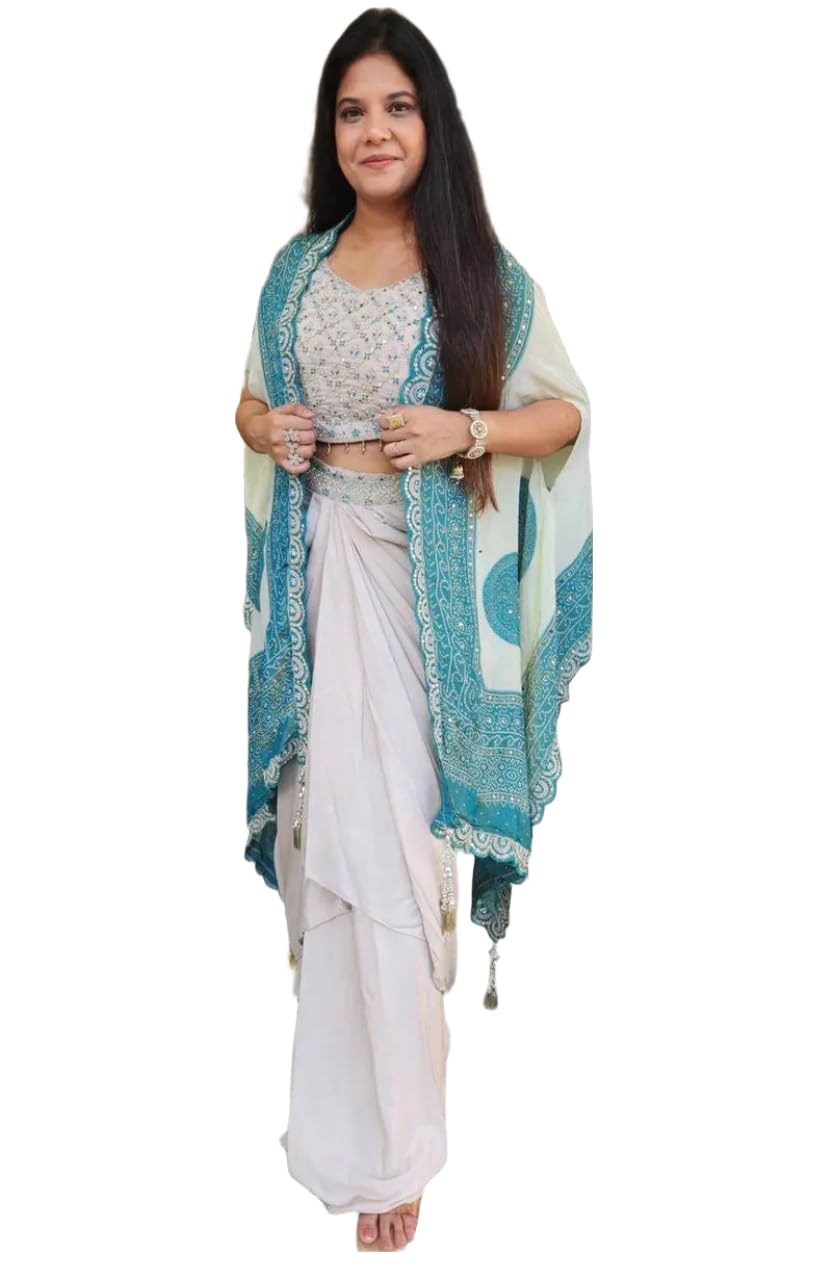 Women Crepe Silk Embroidered Dhoti Choli with Dupatta,Sequins Tassels Lehenga Choli Indo-Western-image-14