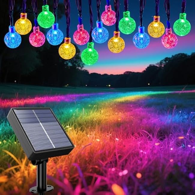 Solar String Lights Outdoor, 33FT 100 LED 0.67inch Solar Globe String Lights with 8 Modes, Waterproof Solar Powered Patio Lights, Crystall Ball Lights Solar Lights for Garden, Party Decor(Multicolor)