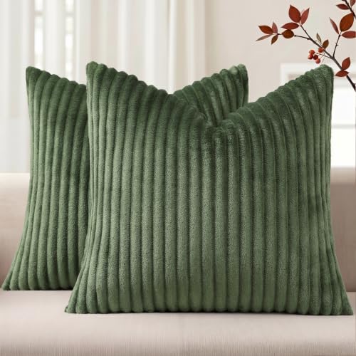 Simmore Fall Soft Moss Green Flannel Throw Pillow Covers 22X22 Set of 2