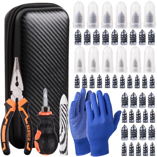 Image of 100PCS tire Screw Plug Repair kit - No Tire Removal Needed, tire sidewall Repair kit, Patch Plug Tools & Portable Storage Bag - Quick Flat Tire Fix for Car, Truck, Motorcycle & SUV