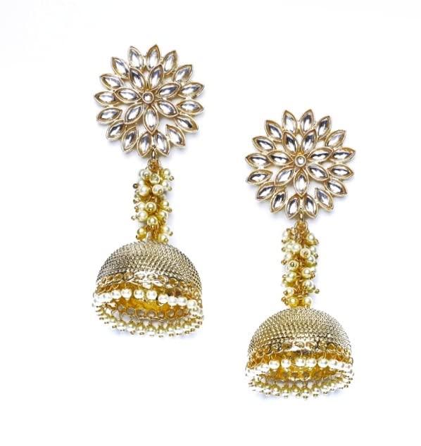 Jiaara Stylish Kundan & Moti studded White Gold Plated Jhumkies for Women (B0B1K3WZ5T) Amazon Price History, Amazon Price Tracker