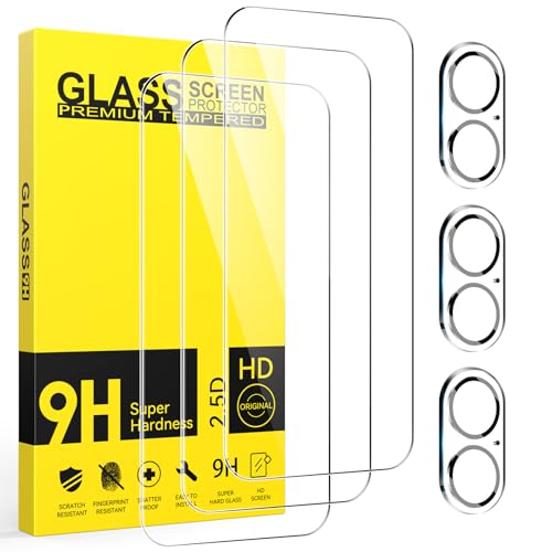 Niphabe 3 Pièces Verre Trempé pour iPhone 16 avec 3 Pièces Caméra Arrière Protecteur, Ultra Résistant Film Protection écran, Anti-Rayures, Sans Bulles Film Protection écran avec iPhone 16 6.1"
