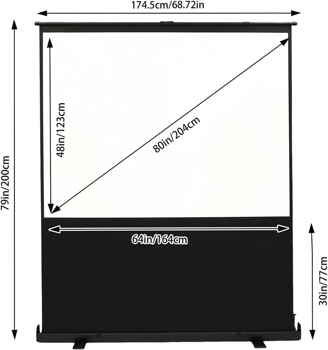 80" 4:3 Su terra Tela allungabile su tela autoportante allungabile a terra Proiettore portatile Schermo Proiettore Schermo Proiettore Automatico Ritiro per Home Cinema Scuole Schermo Proiezione