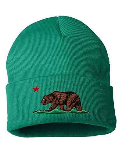 Go All Out One Size Kelly Cuffed California Republic Bear Embroidered Cuffed Knit Beanie Cap