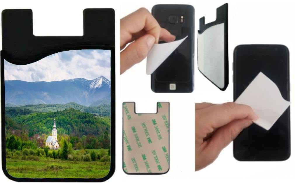 Island Gifting Neoprene Stick-on ID Card Holder for iPhone/Galaxy/Google Android Cases Featuring Image of Romania Landmark - Church in Romania