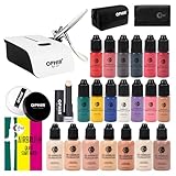 OPHIR Airbrush Makeup, Air Brush Kit with Air Compressor, 7x30ml Airbrush Foundation, 13x10ml Airbrush Blush Eyeshadow, Concealer & Loose Powder for Movie Stage Wedding Party Spray Makeup Airbrush