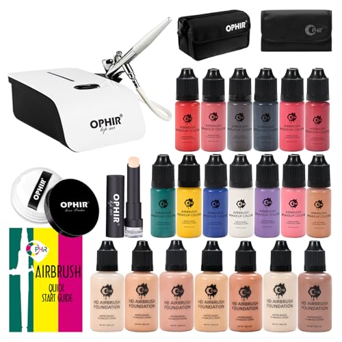 OPHIR Airbrush Makeup, Air Brush Kit with Air Compressor, 7x30ml