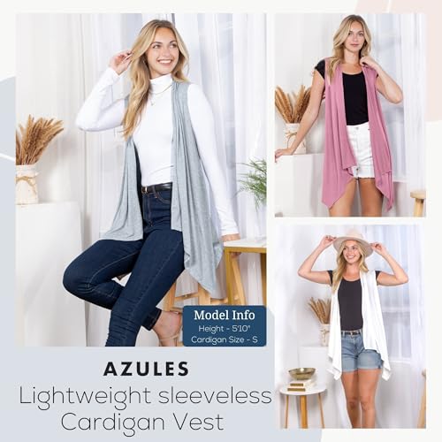 Image of Azules Sleeveless Cardigan for Women, Soft Lightweight Duster Open Front Sleeveless Long Cardigan Vest (3 Pack)