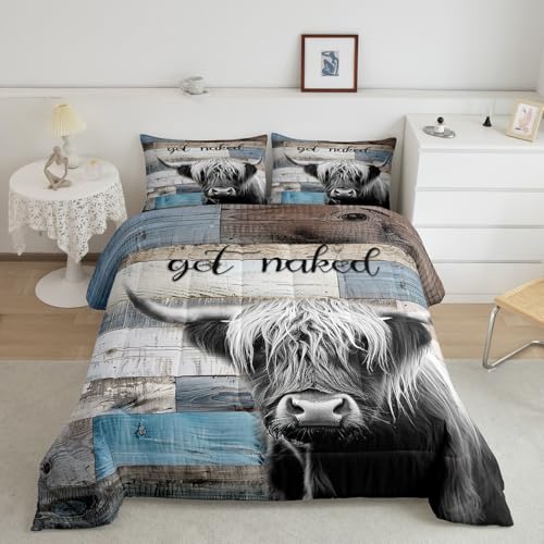 Rusine Highland Cow Edredon simple vache campagnard bleu gris