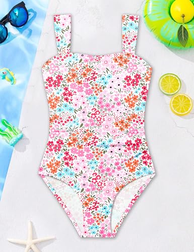 Image of CRISONE Girl Swimsuit One Piece Bathing Suit for Girls Retro Square Neck Adjustable Straps Girls' Swimwear 9-16Y