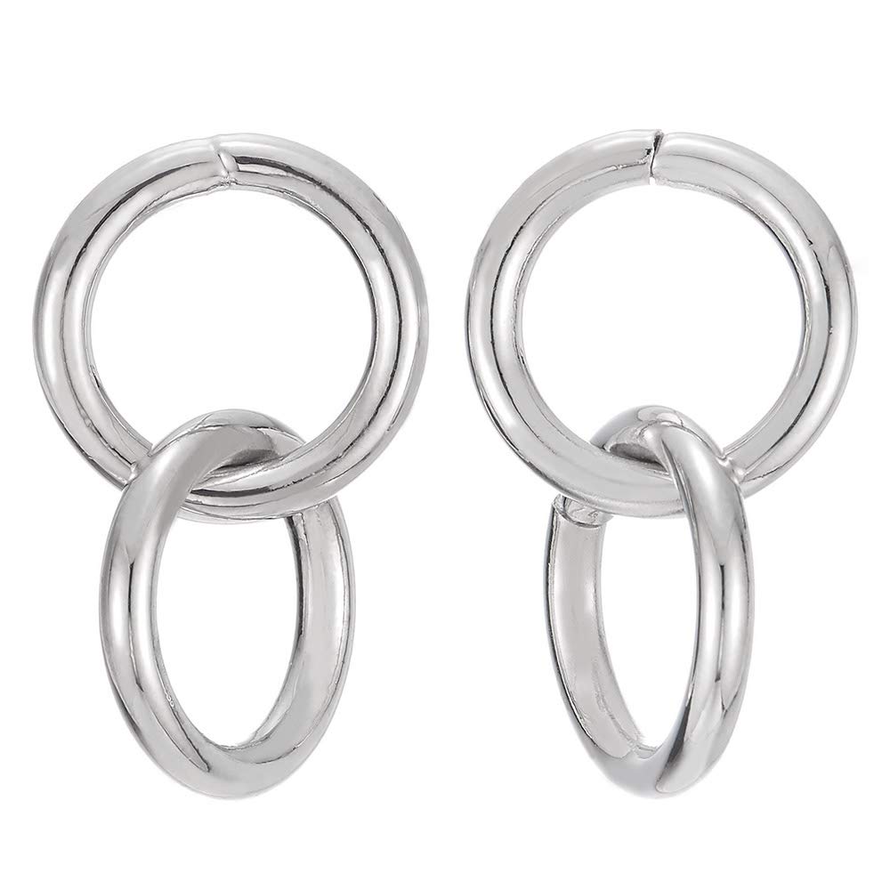 Simple Statement Stud Earrings Double Plain Open Circles Hoops Link Large Drop Dangle, Dress Prom