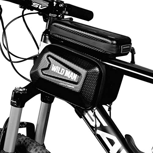 WILD MAN Hard Shell Touch Screen Bicycle Front Top Tube Bike Bag with Phone Holder for Cellphone Below 6.0 Inch