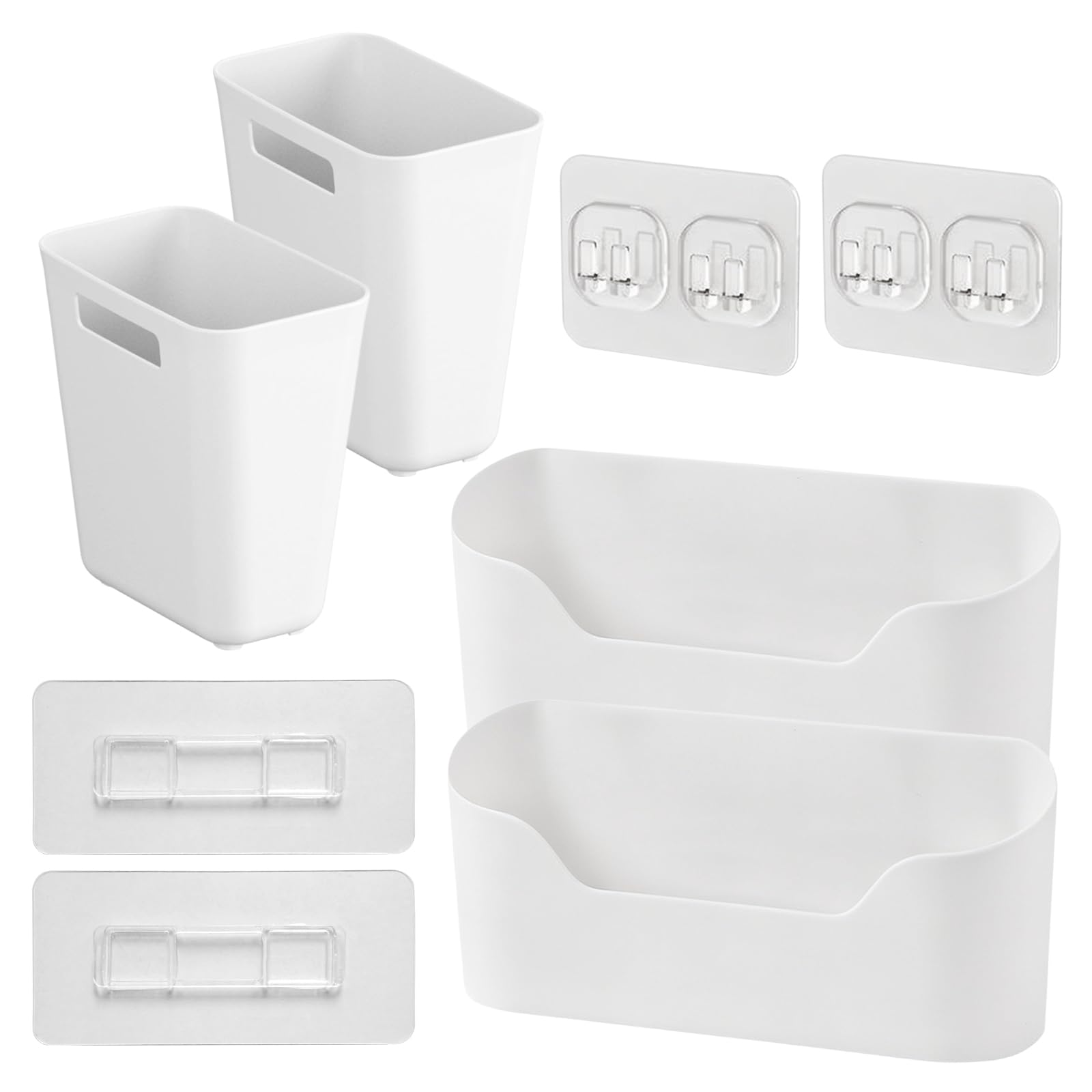 Disnace Lot de 4 Boîtes de Rangement Autocollantes Murale, Organisateur pour Porte d'Armoire, Cuisine, Salle de Bain, Réfrigérateur, Idéal Petits Objets, Produits Ménagers (Blanc, 2 Tailles)
