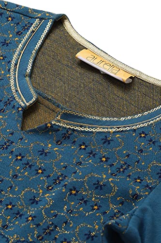 Image of Aurelia Women Faience Cotton Blend Floral Yarn Dyed Straight Kurta
