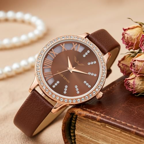 Image of LOUIS DEVIN Pink /Beige /Brown /Black Faux Leather Strap Analog Wrist Watch for Women (Silver /Rose Gold /Brown /Black Dial) | LD-CP501