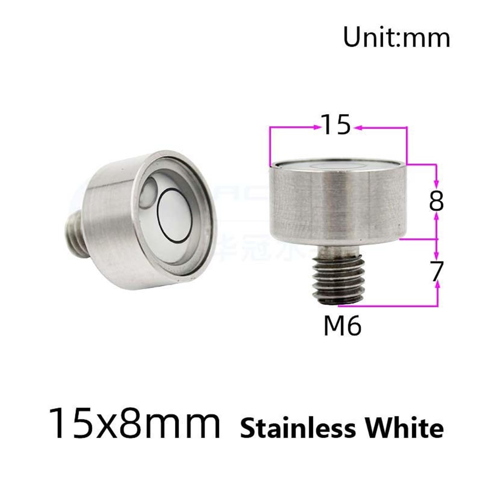 Niveau à bulle en acier inoxydable, diamètre 13m 15mm, avec vis M6 1/4, Blister de perles avec outil de nivellement des ongles, 1 pièce