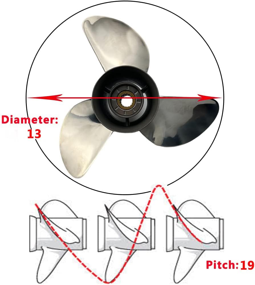 Boatman OEM Prop 13x19 Stainless Outboard Propeller fit Yamaha Boat Engine 50-130 HP，15 Spline Tooth