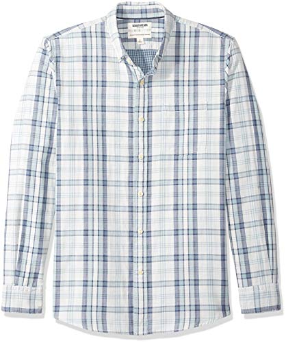 Amazon Brand - Goodthreads Men's Standard-Fit Long-Sleeve Doubleface Shirt, Light Blue Plaid, X-Small