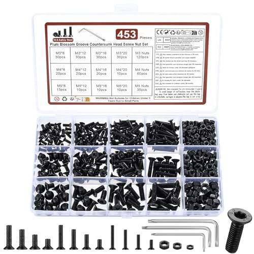450 Piezas M3 M4 M5 Juego de Tornillos y Tuercas, Cabeza Torx y Tuercas Torx de Cabeza Plana, Tornillos Mecánicos para Máquinas, Muebles y Garaje