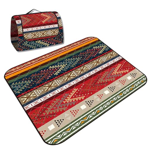 LIKENNY レジャーシート 厚手 ふかふか 200×200cm 大判 3層構造 キルティング 民族柄 撥水 洗濯可 軽量 コンパクト 収納袋付き アウトドア キャンプ ピクニック マット