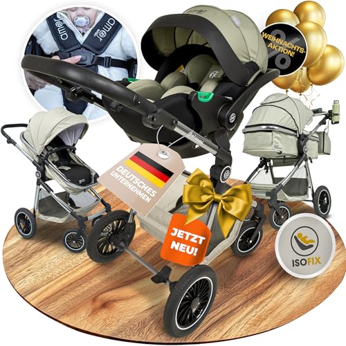 Kinderwagen 3 in 1 [Babywagen & Autositz] mit Babyschale Fahrgestell Kombi...