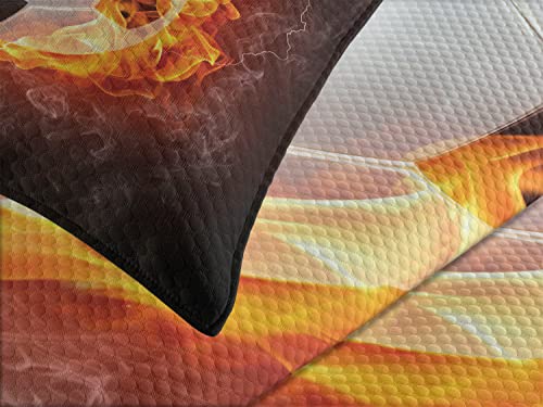 Lunarable Sports Bedspread, Soccer Ball On Fire And Water Flame Splashing Thunder Strike Abstract Concept Art, Decorative Quilted 3 Piece Coverlet Set With 2 Pillow Shams, Queen Size, Navy White #TOP2