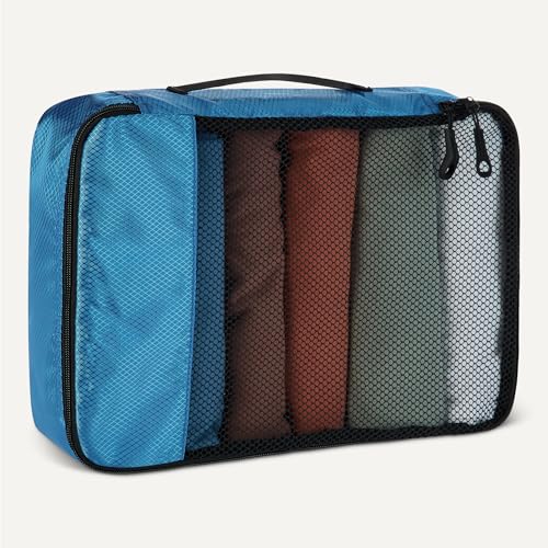 Image of Amazon Essentials 4-Piece Packing Cubes Travel Accessories Set, Luggage Organizer with Double Zipper, Mesh Top, Space-Saving, Medium, Sky Blue (Previously Amazon Basics)