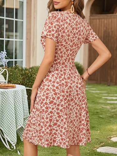 Image of MSBASIC Womens Summer Wrap V Neck Casual Dresses Floral Short Sleeve A-Line Midi Sundress