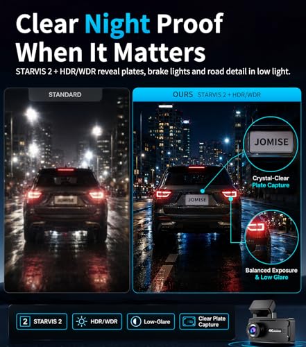 Image of JOMISE 4K Dash Cam Front and Rear, 360 Interior Rear Camera for Cabin, Side & Rear - Dash Camera for Cars with 64GB Card, Low-Light Sensor, Wi-Fi 6 GPS, Touch Screen, HDR WDR, Support 1TB, A80T