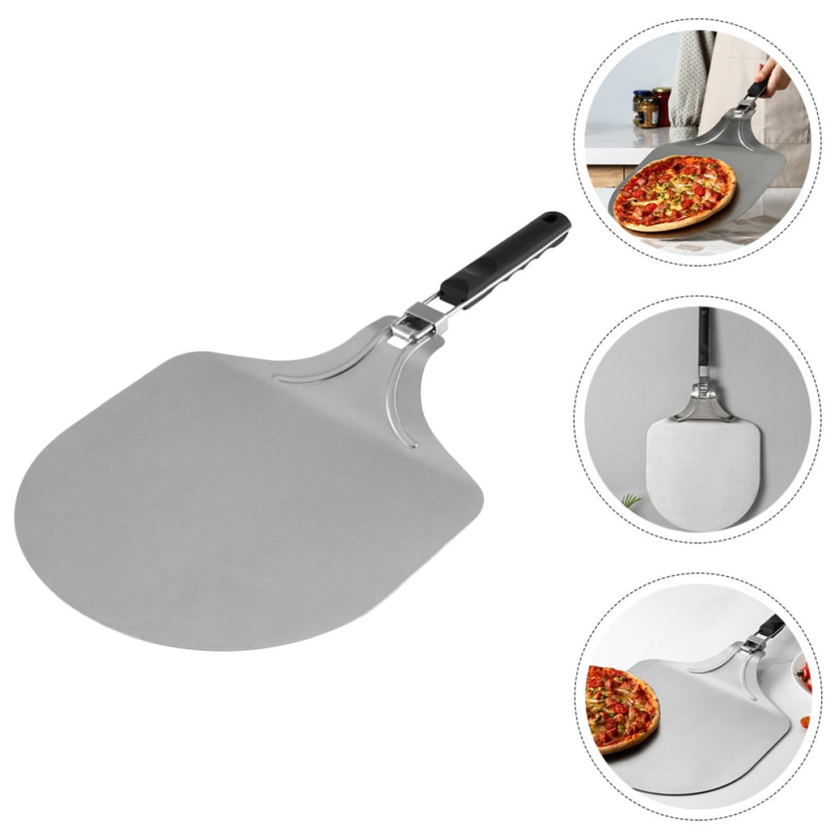 Pala con Pieghevole per Pizza 12 Pollici in Acciaio Inox certificazioni tecnologiche Leggera e Facile da Pulire, Pala a Forma Ellittica per Pizzeria e Cucina