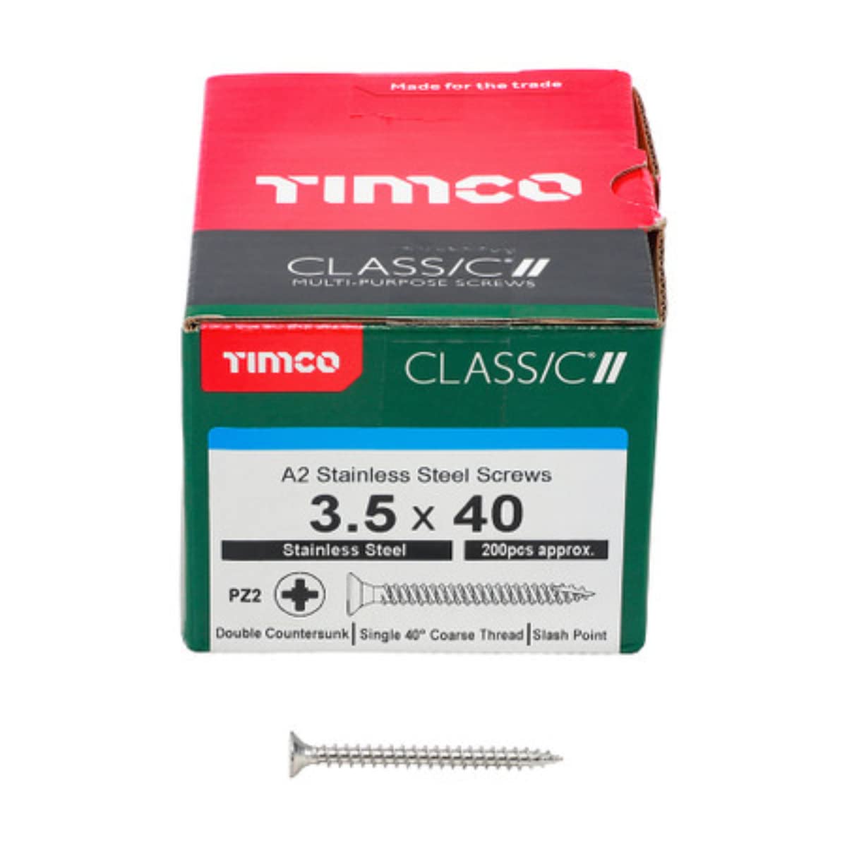 Timco Silver Classic Multi-Purpose Screws - 3.5 X 40 - A2 Stainless Steel - Box Of 200
