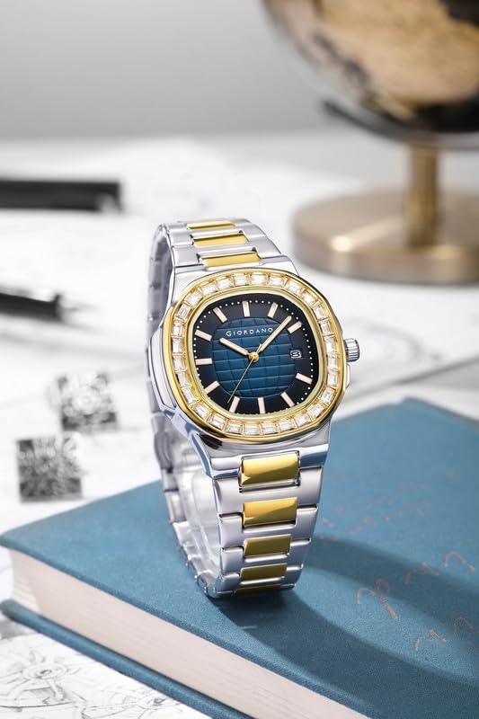 Image of Giordano Luxury Watch for Men with Textured Dial, Crystal Bezel, Date Display and Stainless Steel Strap