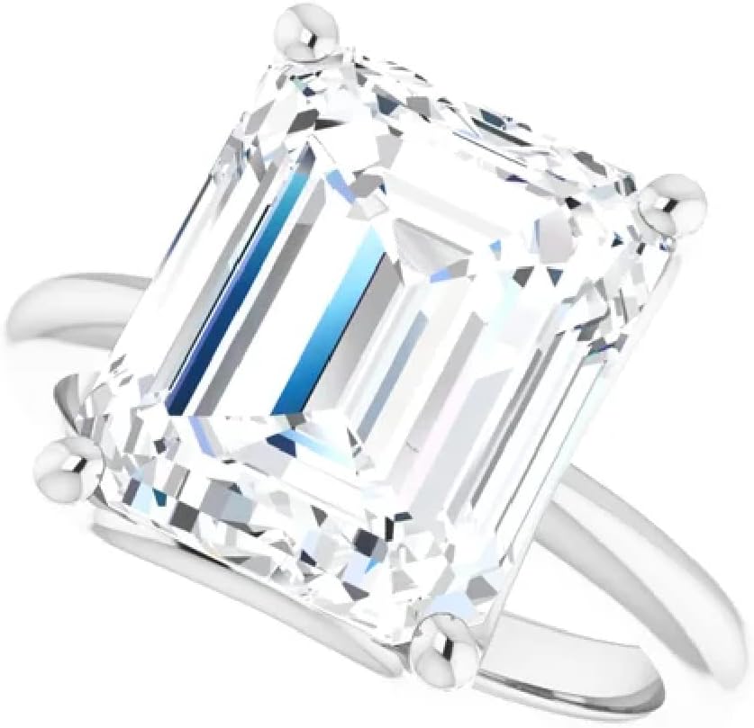 10K Solid White Gold Handmade Engagement Ring, 5 CT Emerald Cut Moissanite Diamond Solitaire Wedding/Bridal Rings for Women/Her, Propose Ring