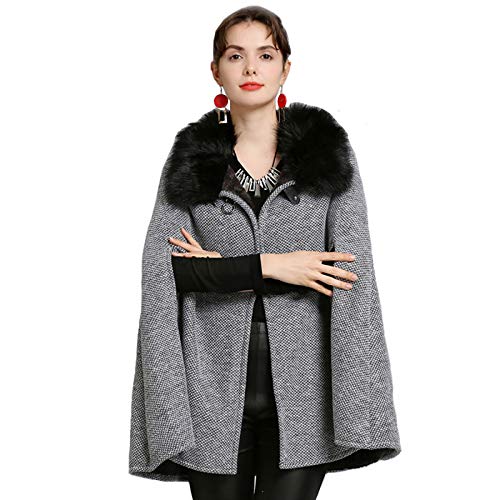 LIULIFE Women Poncho Cape Open Front Windbreaker Faux Fur Neck Cloak Wrap Shawl Coat,Light Grey-OneSize